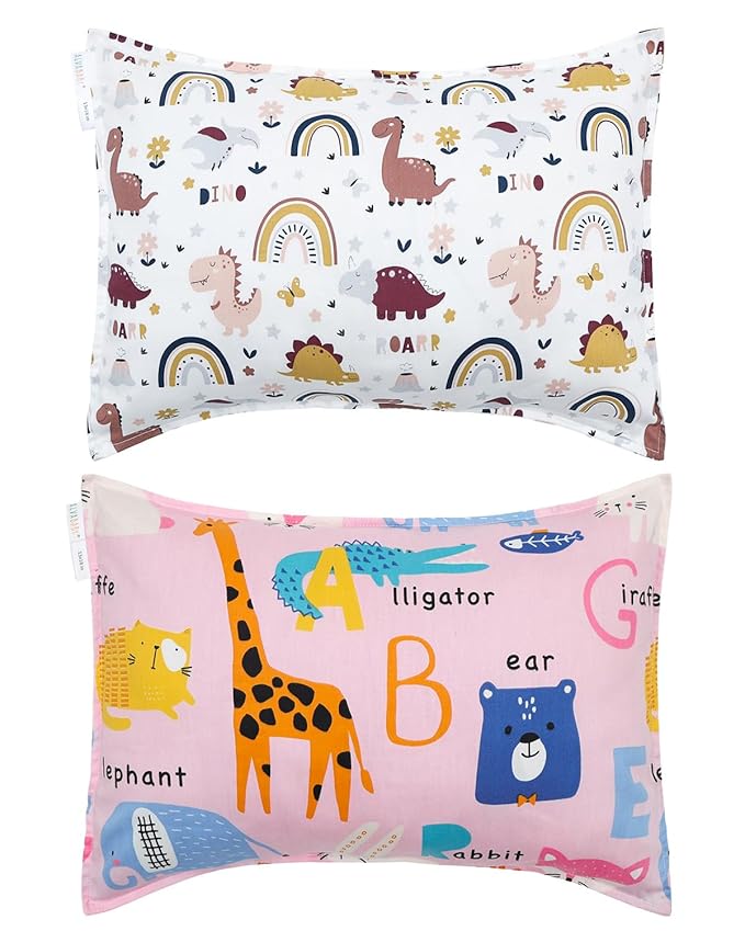 ALVABABY Toddler Pillowcases 2 Pack Organic Cotton Kids Pillow Cover Fit 13"x 18" or 12"x24" Envelope for Girl Boy Sleepy Travel