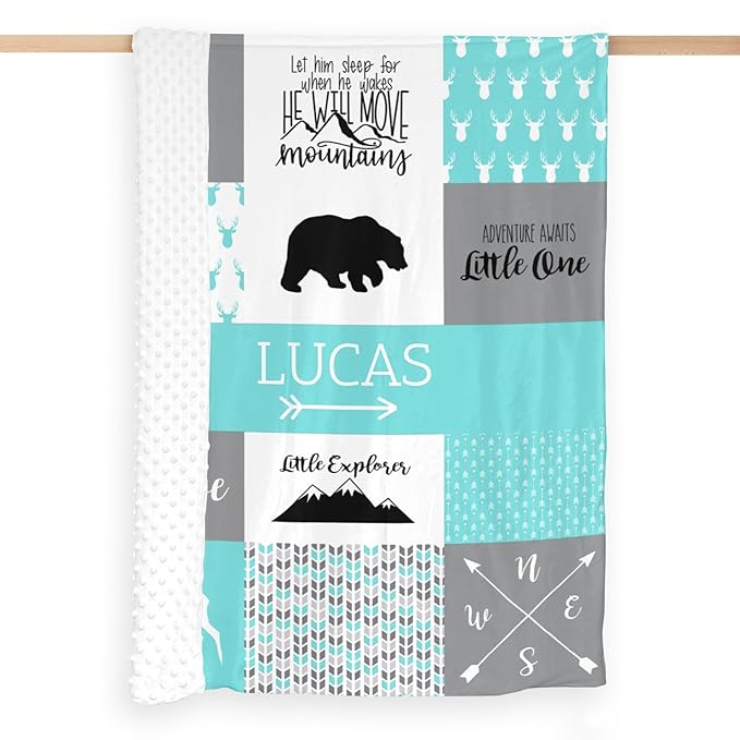 Custom Baby Blanket with Name, Thin Breathable Custom Blanket for Kids Soft Flanne Swaddle Blankets Personalized Baby Gifts for Infant Newborn Shower, Blue Fog