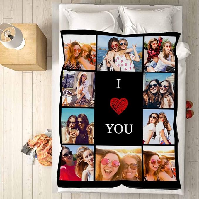 Picture Blankets Customized, 10 Photos Personalized Blanket Personalized Friends Blankets Custom Best Friend Birthday Gifts for Women Sister Girls, 8 Sizes
