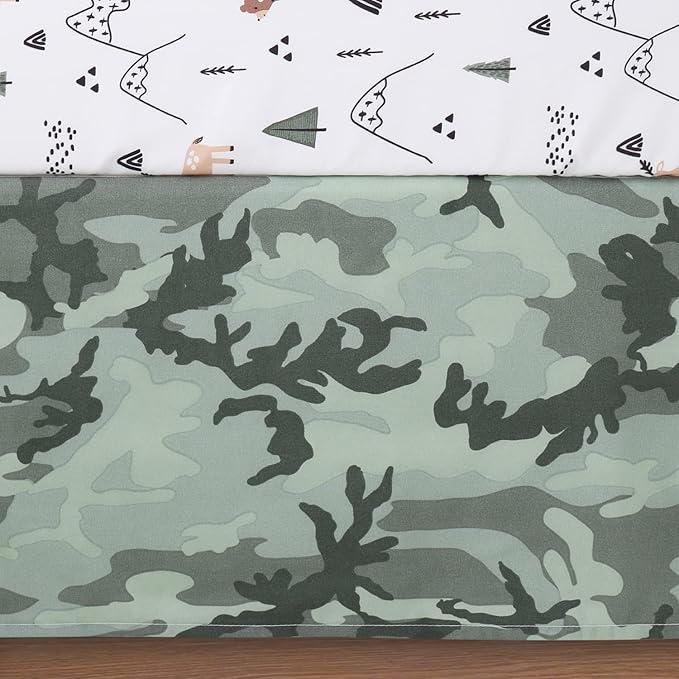 The Peanutshell 3 Piece Baby Crib Bedding Set for Boys - Newborn, Infant & Toddler Nursery Bed Set Decor with Fitted Crib Sheet, Dust Ruffle, Crib Comforter - Woodland Camo