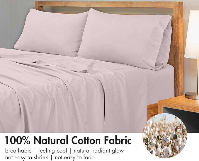 Royale Linens 300 Thread Count 100% Long Staple Combed Cotton Flat Sheet - Super Soft - Top Sheets - Queen Flat Sheet Sold Separately - Breathable, Cool & Crisp Percale Sheets Only (Queen, Lavender)
