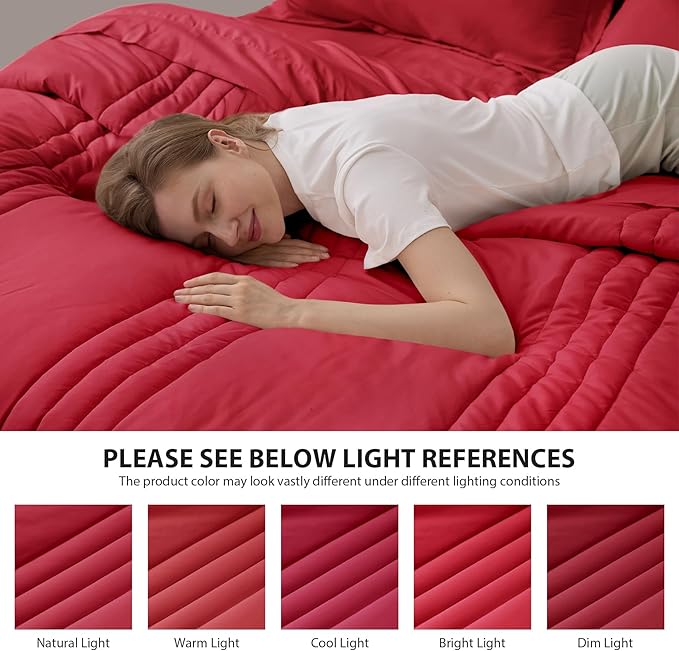 King Comforter Set Red - Bed in a Bag King Size 7 Pieces, Soft Bedding Set for All Seasons, Christmas Premium King Comforter Set with Comforter, Sheets, Pillowcases & Shams