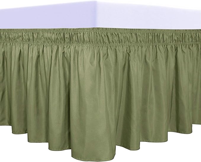 PureFit Wrap Around Ruffled Bed Skirt with Adjustable Elastic Belt - 18 Inch Drop Easy to Put On, Wrinkle Free Bedskirt Dust Ruffles, Bed Frame Cover for Twin,Twin XL and Full Size Beds, Light Green