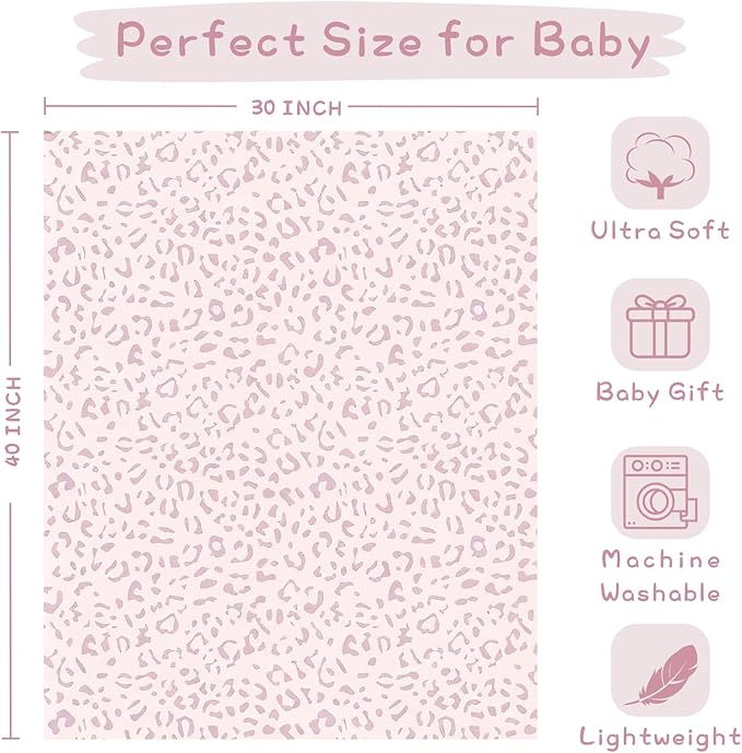 Yurhap Leopard Print Baby Blanket Fleece Baby Blankets for Girls, Ultra Soft Cozy Fluffy Infant Toddler Newborn Receiving Blankets for Crib Stroller, 30"x40", Light Pink
