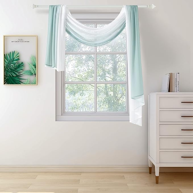 NAPEARL Ombre Window Scarf Valance, Romantic Gradient Voile Scarf Valance for Ceremony Backdrop, Wedding Arch, Kids Bedroom, Decorative Swag Curtain 144 Inches, Green