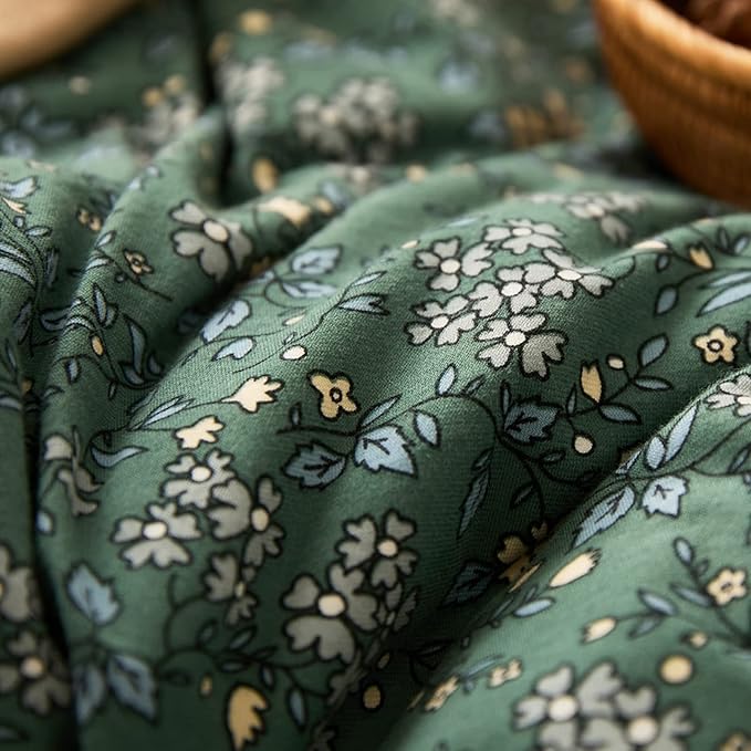 HighBuy Full Size 100% Cotton Jersey Knit Duvet Cover Set - Green Floral - 3 Piece - Duvet Cover (80"x90") & 2 Pillowcases (20"x26") - Cottagecore Style - Unisex - Breathable & Fade Resistant