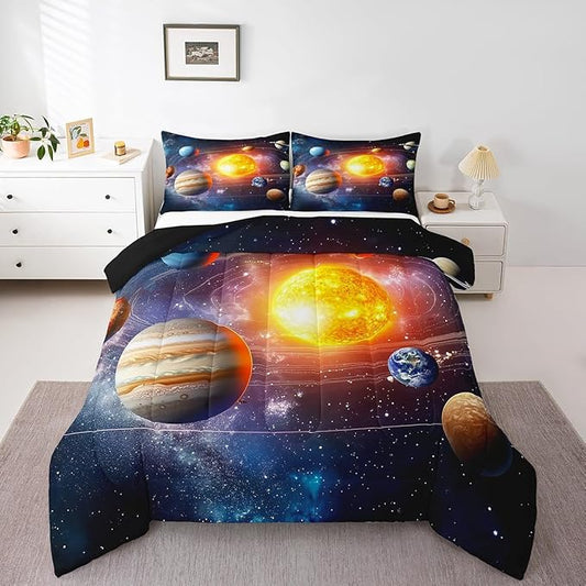 Erosebridal Solar System Bedding Set King Galaxy Space Comforter Set for Kids Boys Toddler Outer Space Room Decor Nebula Planets Orbit Comforter Celestial Universe Stars Quilt Duvet 2 Pillowcases