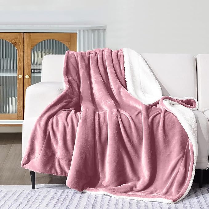 MOONLIGHT20015 Baby Pink Sherpa Fleece Throw Blanket for Bed - Wholesale Bulk Pack of 16 Sherpa Blankets - Soft Fluffy Throw Blankets for Hotels, Guest Bedroom, 50x60 Inches