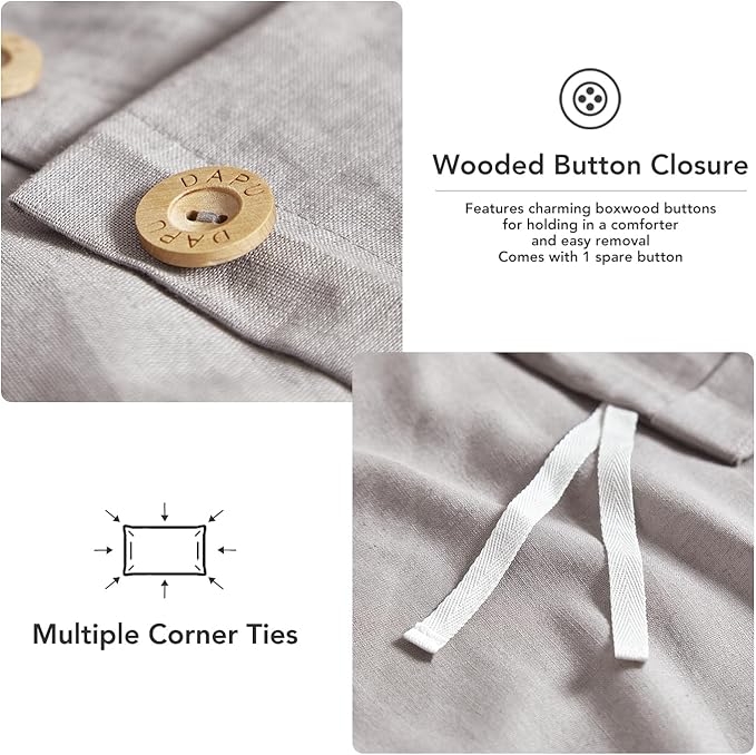 DAPU Linen Duvet Cover Set - French Linen Cotton Blend Natural Flax Soft Breathable Bedding 3 Pcs Set - 1 Duvet Cover 2 Pillowcases (Gray, King)