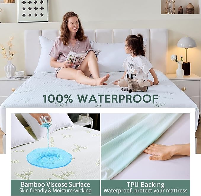 MUXHOMO 2 Pack King Mattress Protector, 100% Waterproof King Size Mattress Cover Protector, Cooling and Breathable Bed Pad Cover, Deep Pocket 8"-21"