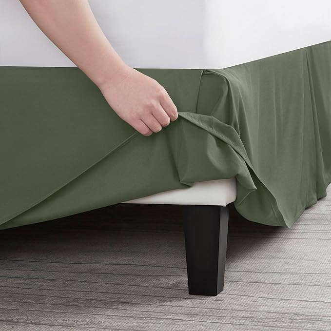 Nestl Olive Green Bed Skirt Queen Size - Queen Bed Skirt 14 Inch Drop - Brushed Microfiber Bed Skirts - Hotel Quality Pleated Bed Skirt - Shrinkage & Fade Resistant