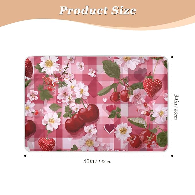 Waterproof Bed Pad Reusable Changing Pad Toddler Mattress Protector Large Pee Pad Baby Diaper Pad Soft Washable Liner Pink Red Checkered Floral Cherry Strawberry