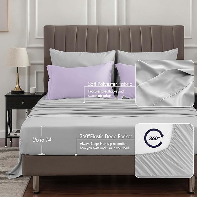 BEDELITE King Size Comforter Set 7 Pieces Bed in A Bag - Soft Microfiber Reversible Lavender Bed Set with Comforters, Sheets, Pillowcases & Shams, Cozy Luxury Bedding Sets for All Season