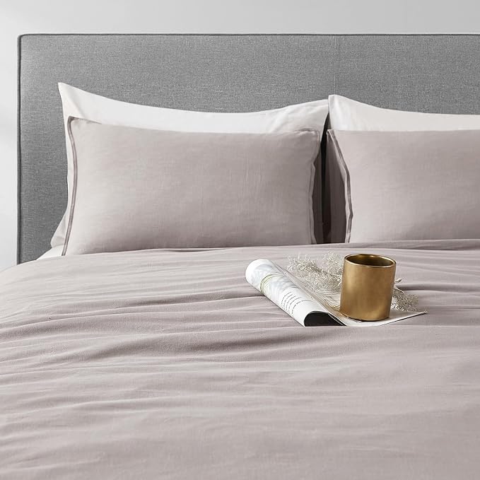 DAPU Linen Duvet Cover Set - French Linen Cotton Blend Natural Flax Soft Breathable Bedding 3 Pcs Set - 1 Duvet Cover 2 Pillowcases (Gray, Queen/Full)