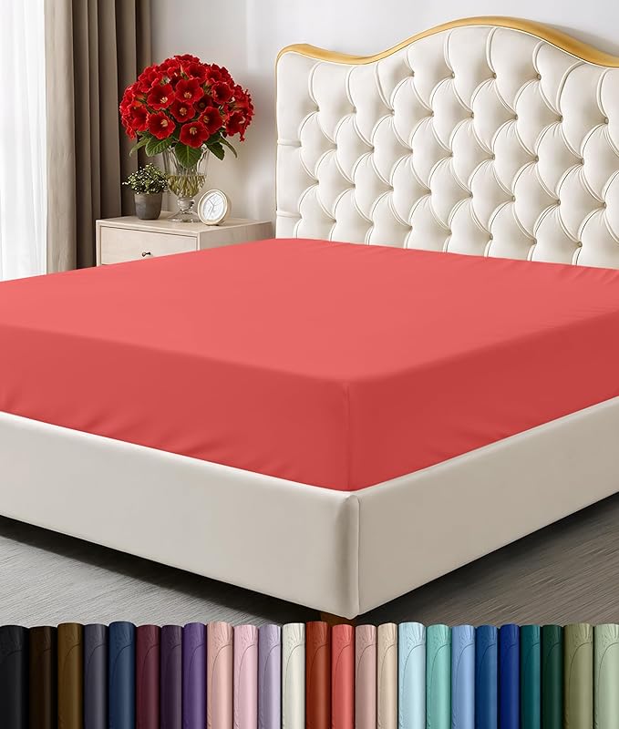 Utopia Bedding Queen Fitted Sheet - Bottom Sheet - Deep Pocket - Soft Microfiber - Shrinkage and Fade Resistant - Easy Care -1 Fitted Sheet Only (Coral)