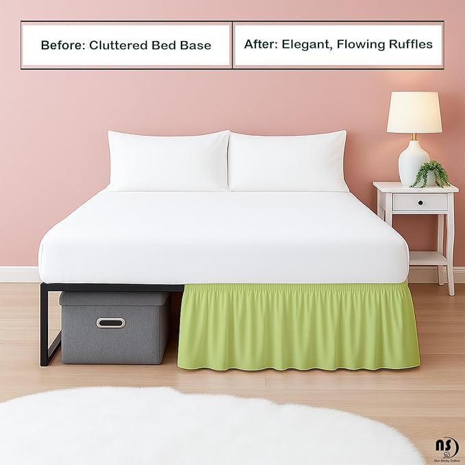 Premium Microfiber Full Ruffled Bed Skirt, 18” Drop with Split Corners, Soft Wrinkle Free Bedskirt with Platform, Solid Sage Dust Ruffle for 54" x 75" Mattress