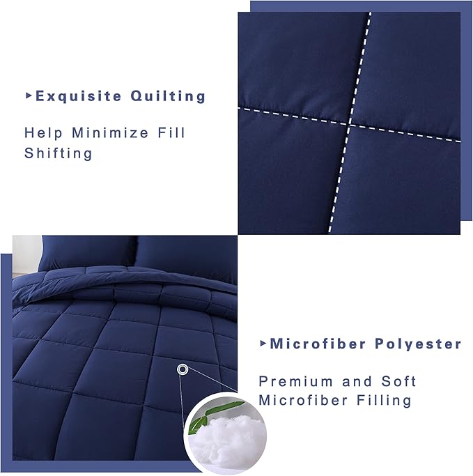 DOWNCOOL King Size Comforter Set -All Season Bedding Comforters Sets with 2 Pillow Cases -3 Pieces Bed Set Down Alternative King Bedding Set -Blue King Comforter Set(102"x90")