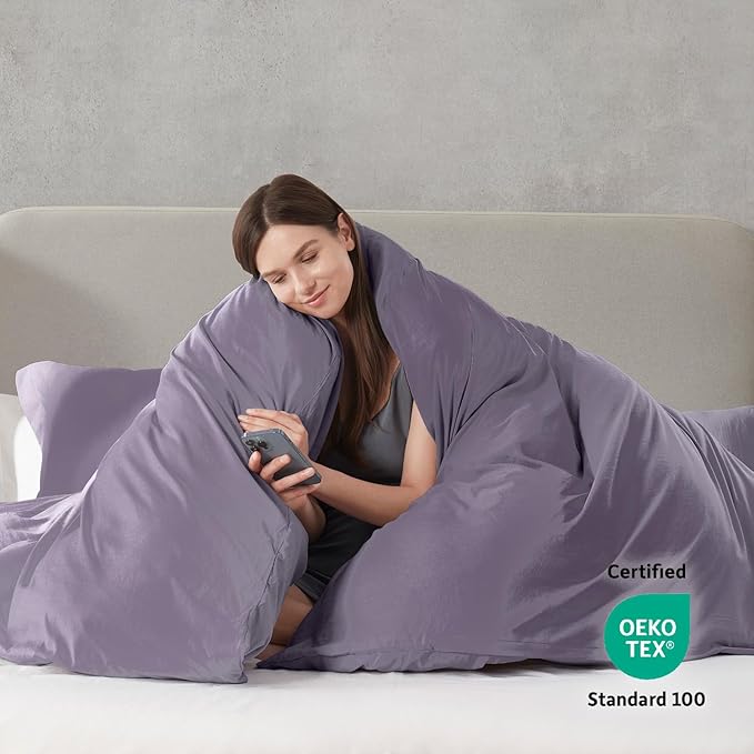 Nestl Grayish Purple Duvet Cover King Size - Soft Prewashed King Duvet Cover Set, 3 Piece, with Zipper Closure, 1 Duvet Cover 104x90 inches and 2 Pillow Shams