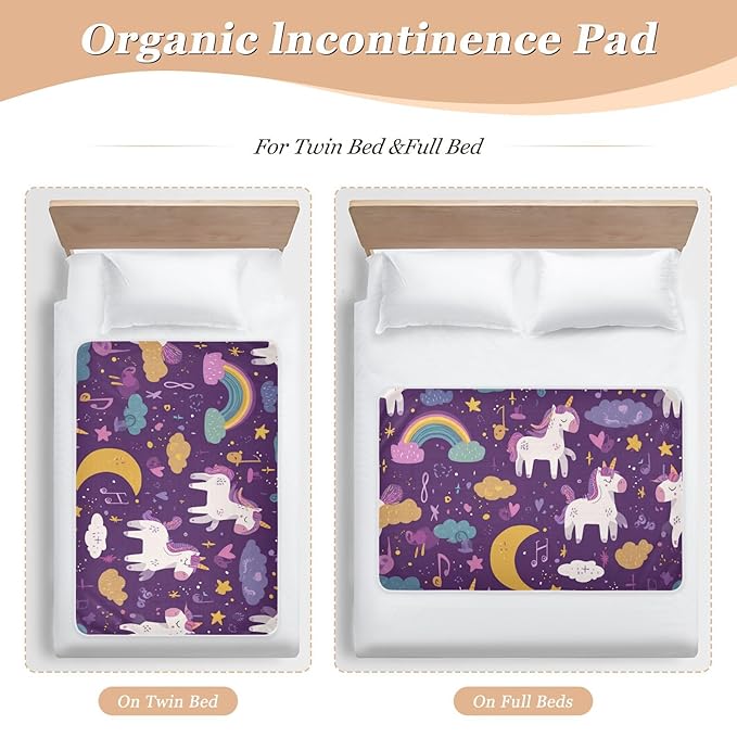 Waterproof Bed Pad Reusable Changing Pad Toddler Mattress Protector Large Pee Pad Baby Diaper Pad Soft Washable Liner Dark Purple Unicorn Rainbow Music Note