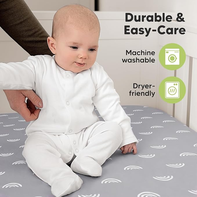KeaBabies 2-Pack Organic Crib Sheets for Boys, Girls - 52x28 Fitted Crib Mattress Sheet Neutral, Breathable Jersey Cotton Cover for Baby Bed, Toddler Mattress, Soft & Cute Prints (Rainbow)