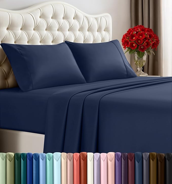 Utopia Bedding Full Sheet Set – 4 Piece Bed Sheets for Full Size Bed, Soft and Breathable Microfiber, Includes 1 Fitted Sheet, 1 Flat Sheet and 2 Pillowcases (Navy Blue)