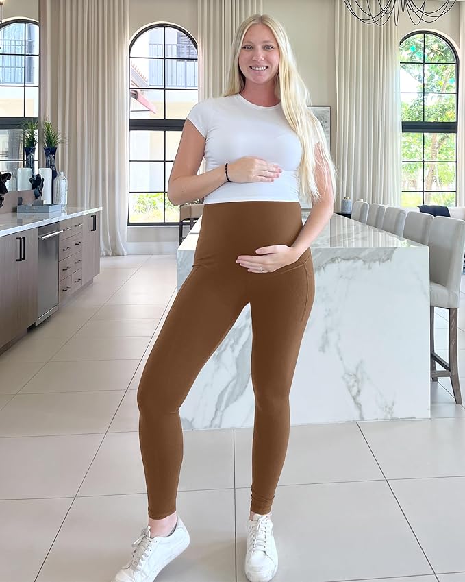 G4Free BareFeel Maternity Leggings with Pockets Over The Belly Stretchy Workout Yoga Pregnancy Pants