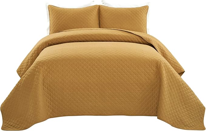 Lush Decor Ava Diamond Cotton Quilt California King Size 3 Piece Set King/California King Mustard - Yellow Bedding Set California King Quilt - Fall Quilts