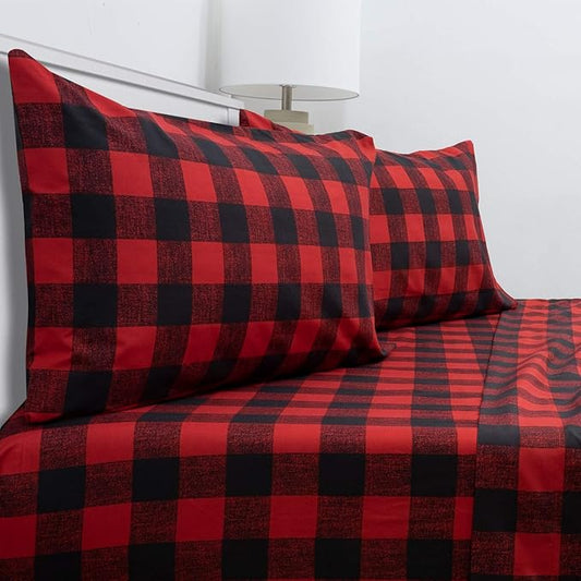 Twin XL Sheets - Breathable Luxury Sheets with Full Elastic & Secure Corner Straps Built In - 1800 Supreme Collection Extra Soft Deep Pocket Bedding Set, Sheet Set, Twin XL, Buffalo Check Burgundy