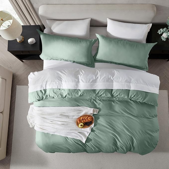 Nestl Sage Green California King Duvet Cover Sets - Soft Prewashed Cal King Duvet Cover, 3 Piece, with Zipper Closure, 1 Duvet Cover 104x98 inches and 2 Pillow Shams