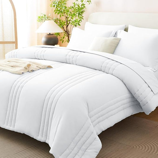 CozyLux King Comforter Set - 7 Pieces Bed in a Bag White Comforter Set with Sheets Luxury Bed Set All Seasons, Soft Bedding Set with Down Alternative Comforter, Sheets, Pillowcases & Shams