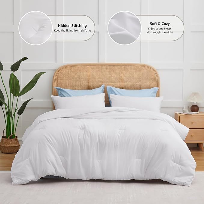 CozyLux White Full Size Comforter Set, 3 Pieces Solid Breathable Quilted Style Bedding Sets, Luxury Fluffy Soft Bed Set with Down Alternative Comforter for All Season (1 Comforter & 2 Pillowcases)