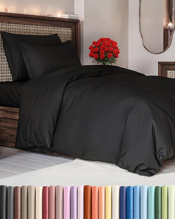 Black Duvet Cover Twin/Twin XL Size - Extra Soft Twin/Twin XL Size Duvet Cover - Lightweight & Breathable - Easy Care & Fade Free w/ Zipper Closures & Ties - 68" x 90" Inches - Comforter Not Included