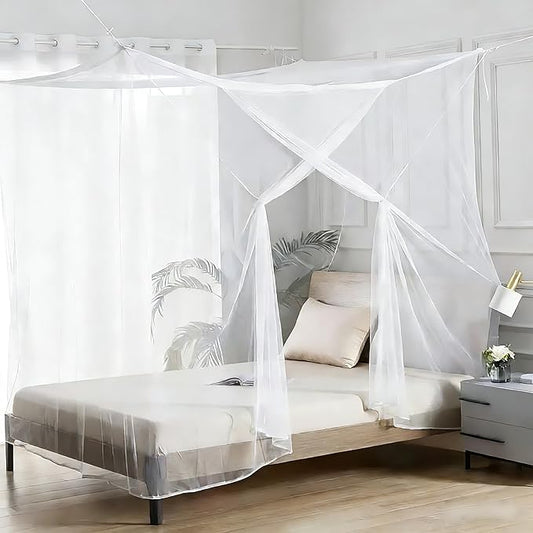 Canopy Bed Curtains 4 Corners Mosquito Net Mosquiteros para Camas Bed Canopies Netting Bed Drapes Rectangular Mosquito Mesh for Patio Gothic Outdoor Travel Home Decor（L75 X W35 X H63,1 Opening, White）
