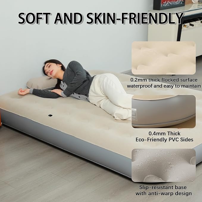 Air Mattress with Headboard, 9" Inflatable with Built - in Electric Pump - Fast Inflation, Supports up to 650 lbs - Comfort Air Bed Queen for Camping & Home