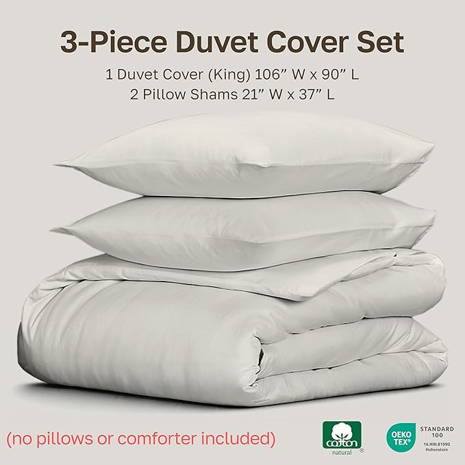 California Design Den 3 Pc King Size Duvet Cover Set -Winner Good Housekeeping Best Bedding Awards 2025, 400 Thread Count Sateen 100% Cotton Bedding Duvet Covers - Ivory (Pale Tone)