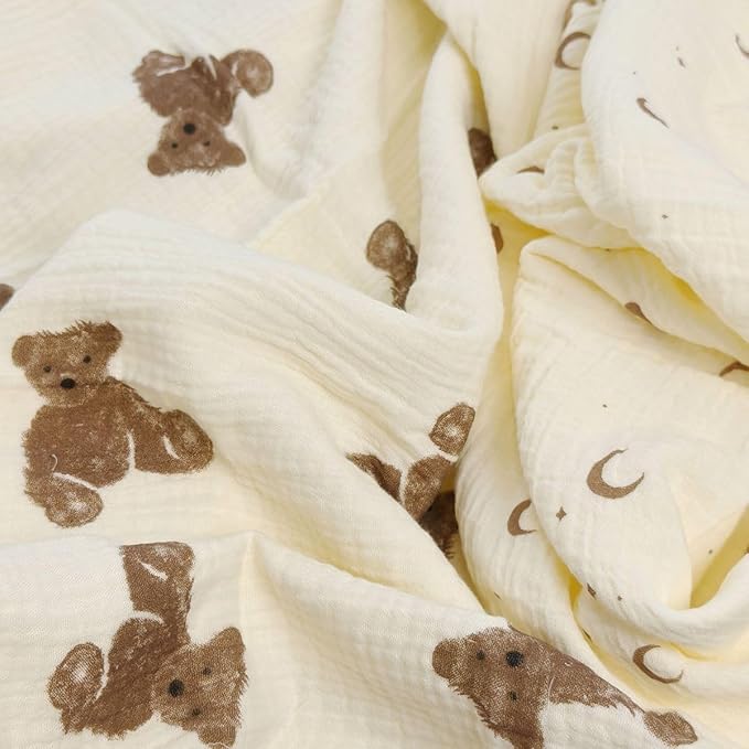 Double Layered 100% Cotton Muslin Baby Blanket Ultra-Soft 40x40 Inch Swaddling Nursery Crib Blanket(Brown Bear)