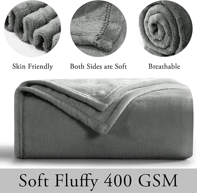 MOONLIGHT20015 8 Pack Fleece Bed Blanket Queen Size 90x90 inches - 400GSM Anti-Static Lightweight Super Soft Fluffy Fuzzy Plush Blankets Cozy Microfiber Blankets for Couch, Bed, Sofa (Queen, Silver)