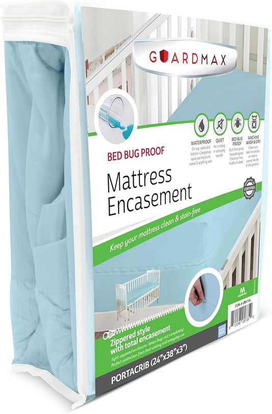 Guardmax Jersey Knitted Mini Crib Size Zippered Mattress Encasement - Waterproof & Bed Bug Proof Mattress Protector - Comfortable, Soft, and Noiseless Zippered Bedding - Dust Mite Proof (24 x 38 x 3)