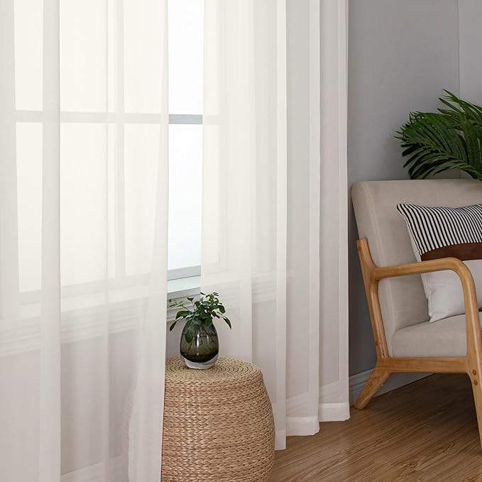 Chyhomenyc Ivory Sheer Curtains 84 Inches Long, Light Filtering Solid Color Window Sheers Curtain Panels, Elegant Curtains Drapes for Living Room Bedroom, 2 Panels (Ivory, 42" W x 84" L)