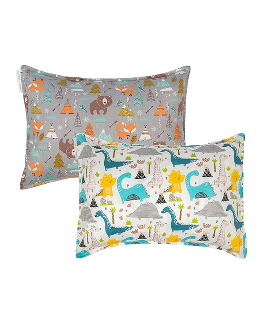 ALVABABY Toddler Pillowcases 2 Pack Organic Cotton Kids Pillow Cover Fit 13"x 18" or 12"x16" Envelope for Girl Boy Sleepy Travel Dinosaur Bear(Pillowcase Only)