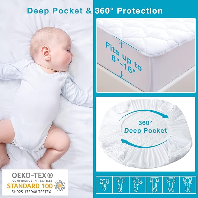 Lunsing Soft Full Waterproof Mattress Protector, Breathable Full Size Mattress Pad Cover, 6-18 Inches Deep Pocket, White