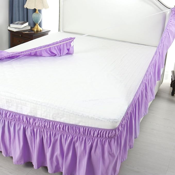 Bed Skirt - Wrap Around Bed Skirts Elastic Dust Ruffles, Easy Fit Wrinkle and Fade Resistant Luxurious Fabric Solid Color, Lavender Olympic Queen Size Beds 15 Inch Drop
