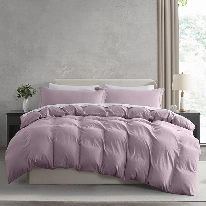 Nestl Dusty Purple California King Duvet Cover Sets - Soft Prewashed Cal King Duvet Cover, 3 Piece, with Zipper Closure, 1 Duvet Cover 104x98 inches and 2 Pillow Shams