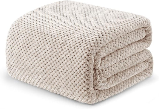 Exclusivo Mezcla Fleece Bed Blanket King Size, Super Soft and Warm Blankets for Couch, Sofa and Bed Waffle Textured, Cozy, Fuzzy and Lightweight (Tan, 90x104 Inches)