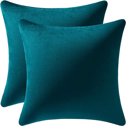Throw Pillow Covers 18x18 Teal: Pack of 2 Cozy Soft Velvet Square Modern Luxury Decorative Throw Pillow Cases for Sofa Couch Living Room Bed Home Decor