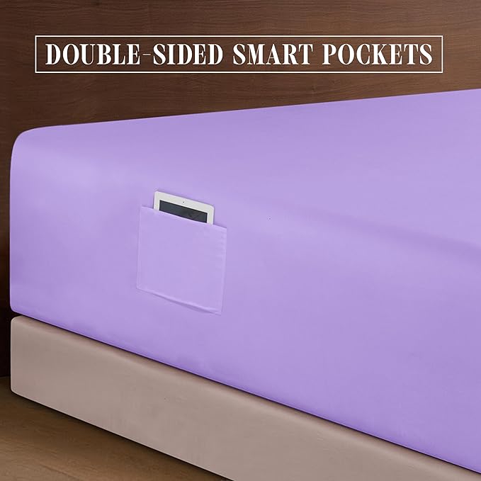 Elegant Comfort Luxurious 1500 Premium Hotel Quality Microfiber 4-Piece Sheet Set, 18-24 Inches Deep - Extra Deep Pocket Sheets - Ultra Soft 4PC Deep Pocket Sheets, Queen, Lavender