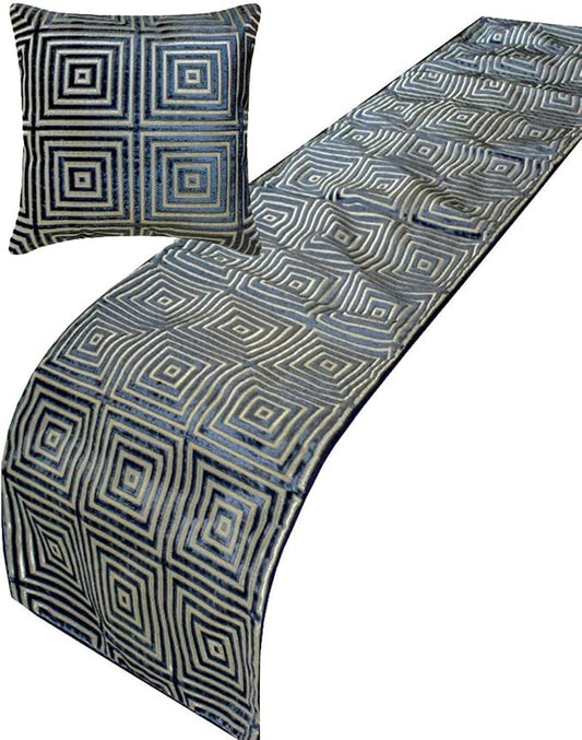 The HomeCentric Blue Bed Runner for King/Queen/Twin Velvet Decorative Bed Scarf 53"x18" Bed Runner Without Pillow Cover, Geometric Bed Scarf Bedroom Décor Accent - Sapphire Mirage