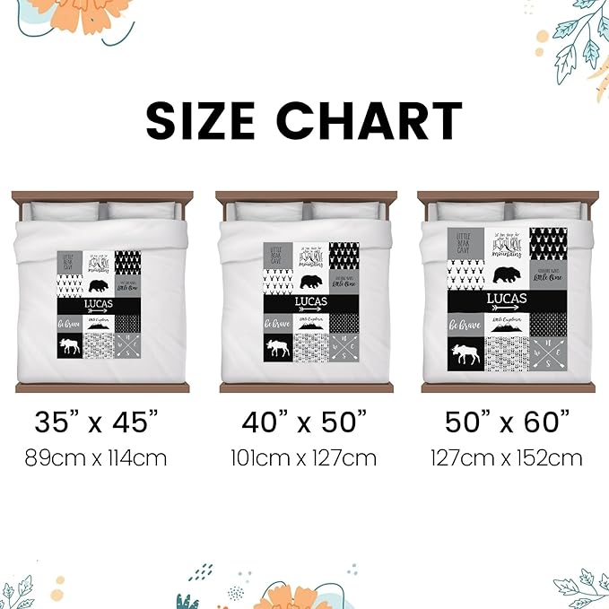 Customzed Baby Blanket for Boys Super Soft Double Layer with Dotted Backing, Receiving Blanket with Cute Woodland Multicolor Printed Blanket Black 40 x 50 Inch