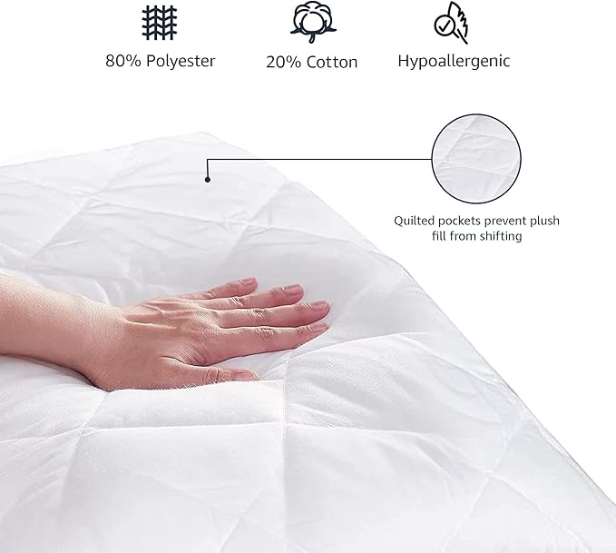 Amazon Basics Hypoallergenic Breathable Quilted Mattress Topper Pad with Elastic, California King, 18 Inches Deep, White