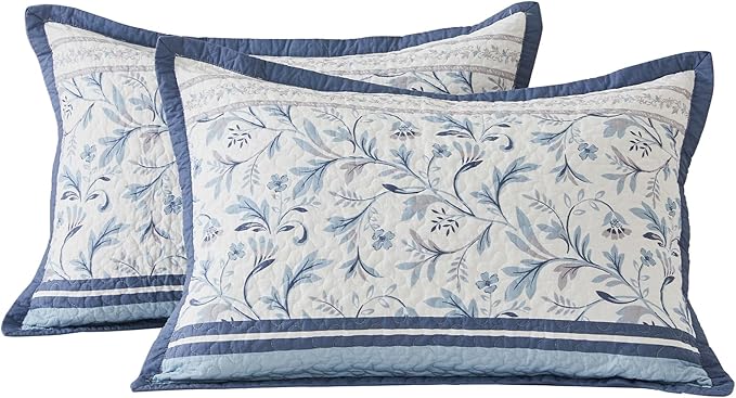 Oversized King Bedspread 120"x120" - 100% Cotton Lightweight All-Season Quilted Coverlet with Floral Striped Design - French Country & Farmhouse Bedding - California King Quilt in Blue